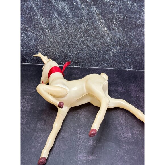 Vintage Large White Plastic Prancing Reindeer Pink Ears Mouth Midcentury 12" - Picture 11 of 12